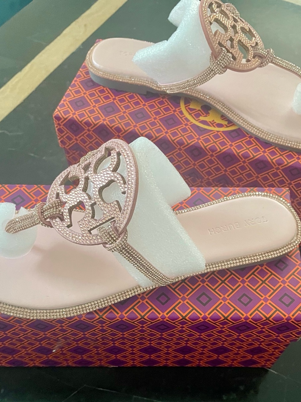 Pink Crystal Slide Sandals